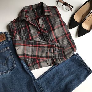 ABS Long Plaid Cotton Shirt w/Pockets
